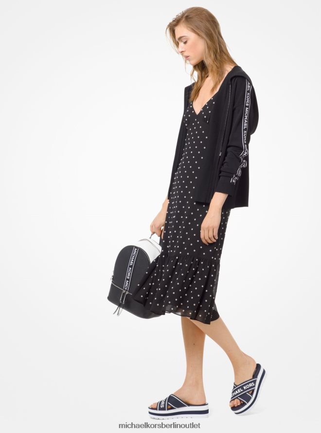 Kleidung de Michael Kors Frauen Kapuzenpullover aus Stretch-Viskose mit Logoband und Reißverschluss Schwarz-Weiss 404V22528