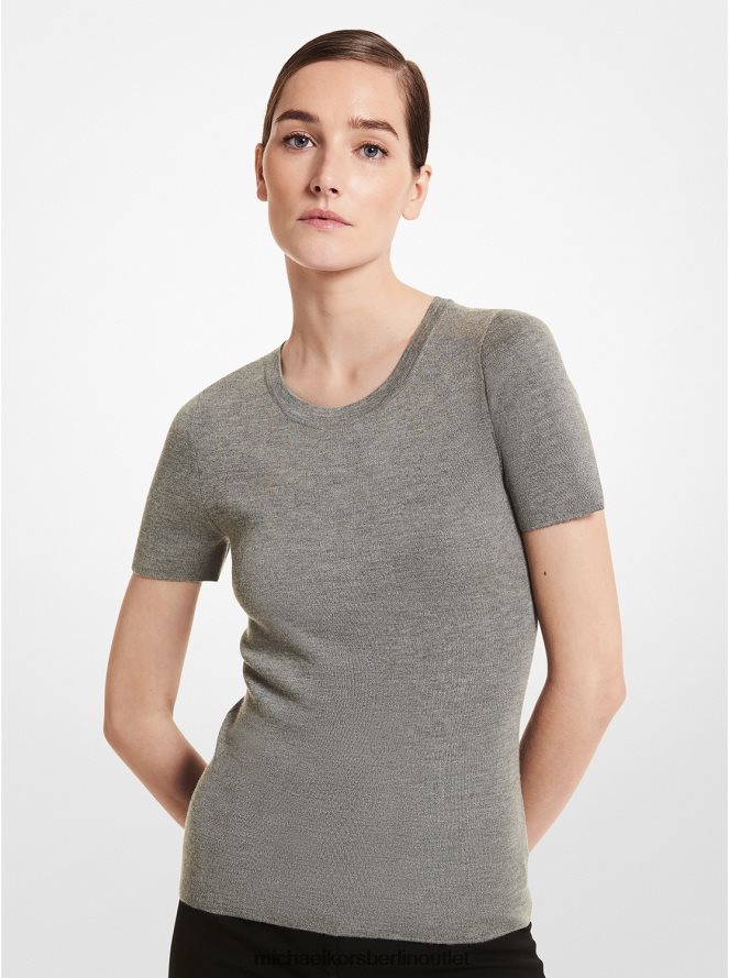 Kleidung de Michael Kors Frauen Kollektion Kaschmir-Kurzarmpullover Banker grau 404V223728