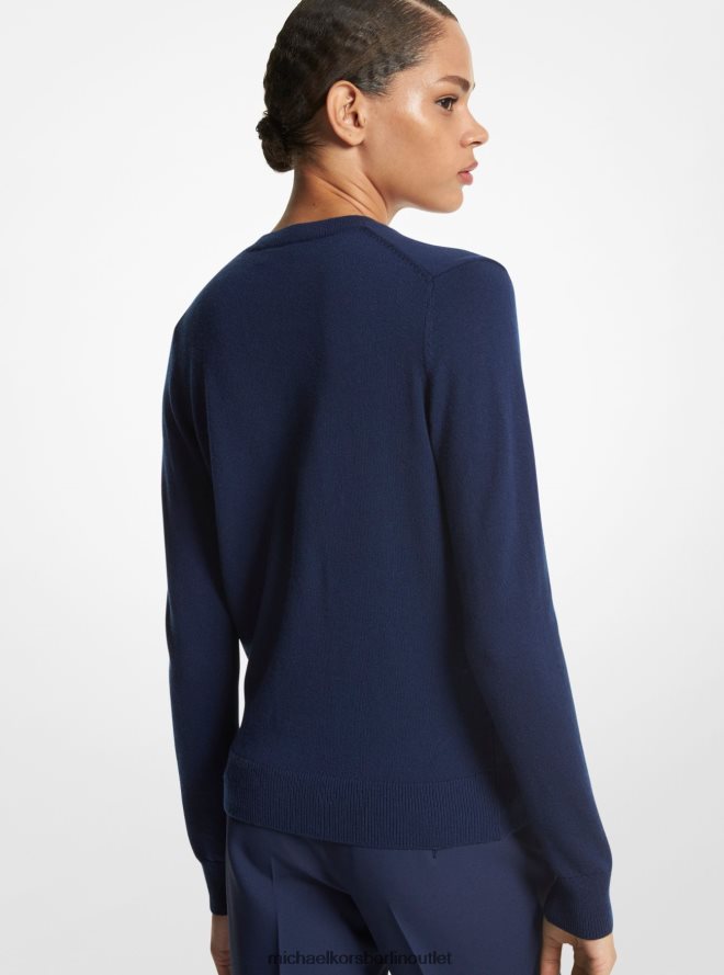 Kleidung de Michael Kors Frauen Kollektion Kaschmir-Pullover mit V-Ausschnitt Marine 404V223541