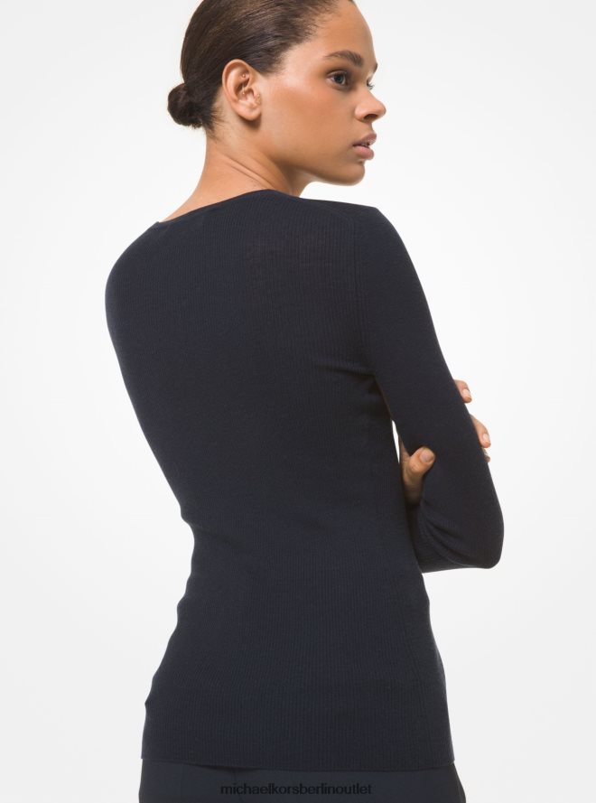 Kleidung de Michael Kors Frauen Kollektion federleichter Kaschmirpullover Mitternacht 404V223749