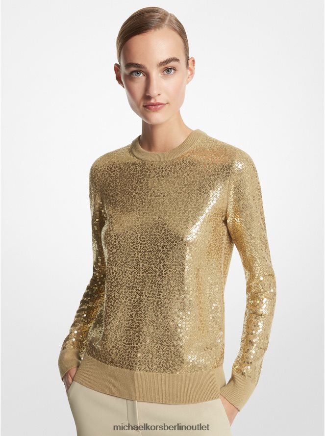 Kleidung de Michael Kors Frauen Kollektion paillettenbesetzter Kaschmirpullover Düne 404V223454
