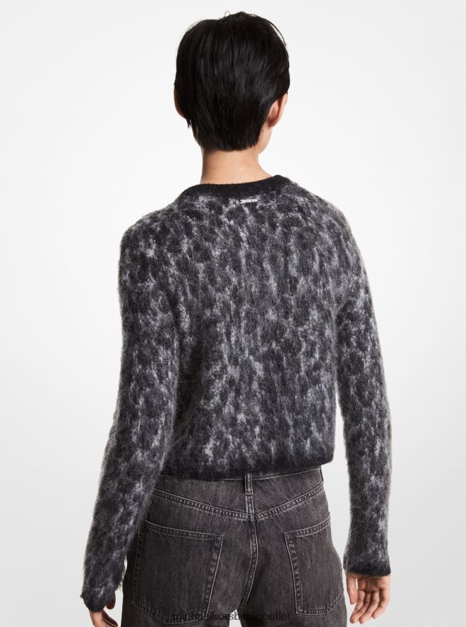 Kleidung de Michael Kors Frauen Kurzer Pullover aus Leoparden-Jacquard Perlheide 404V22472