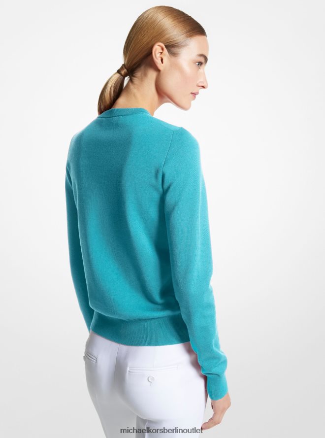Kleidung de Michael Kors Frauen Seidenpullover mit Rundhalsausschnitt aus der Kollektion Türkis 404V223518