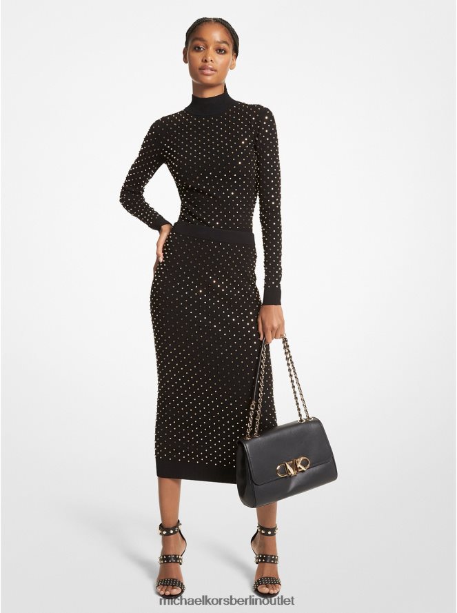 Kleidung de Michael Kors Frauen Bleistiftrock aus Stretch-Viskose mit Nieten schwarzes Gold 404V22602