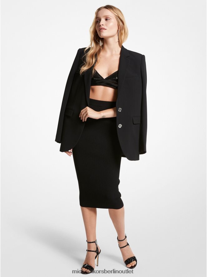 Kleidung de Michael Kors Frauen Bleistiftrock aus gerippter Stretch-Viskose Schwarz 404V22604