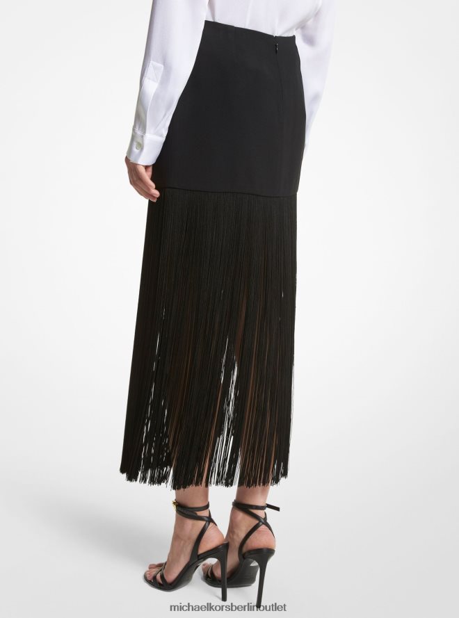 Kleidung de Michael Kors Frauen Doppelkrepp-Rock mit Fransen aus der Kollektion Schwarz 404V223756