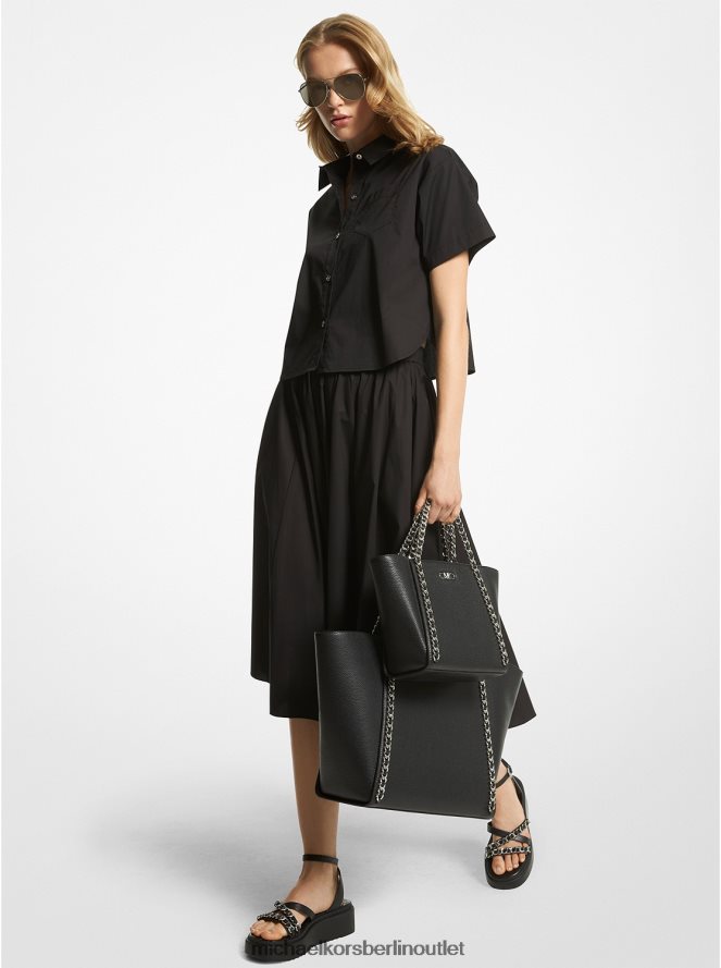 Kleidung de Michael Kors Frauen Einstecktuch-Midirock aus Stretch-Popeline aus Bio-Baumwolle Schwarz 404V22581