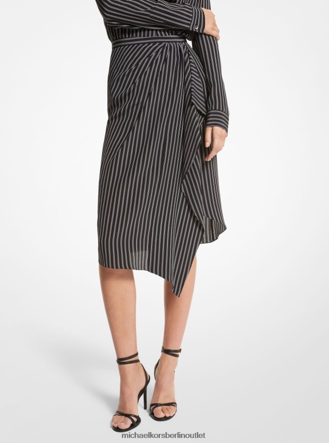 Kleidung de Michael Kors Frauen Gestreifter drapierter Rock aus Crêpe de Chine aus der Kollektion Schwarz-Weiss 404V223420