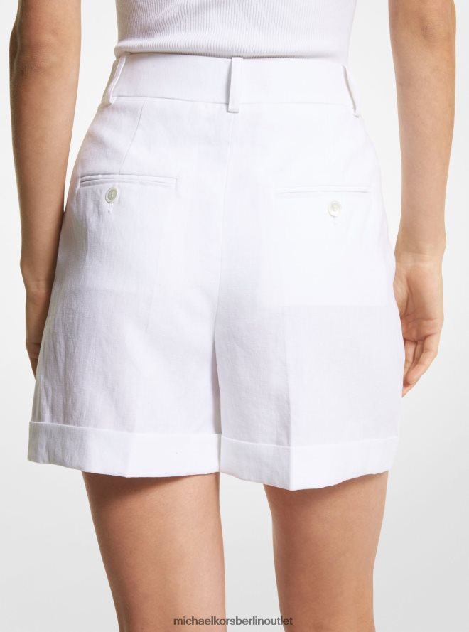 Kleidung de Michael Kors Frauen Kollektion Leinen-Shorts mit Faltenbündchen Optik weiß 404V223448