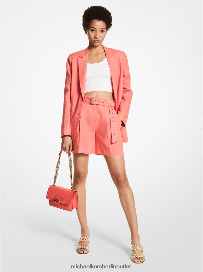 Kleidung de Michael Kors Frauen Shorts aus Leinen mit Gürtel Flamenco-Koralle 404V22595