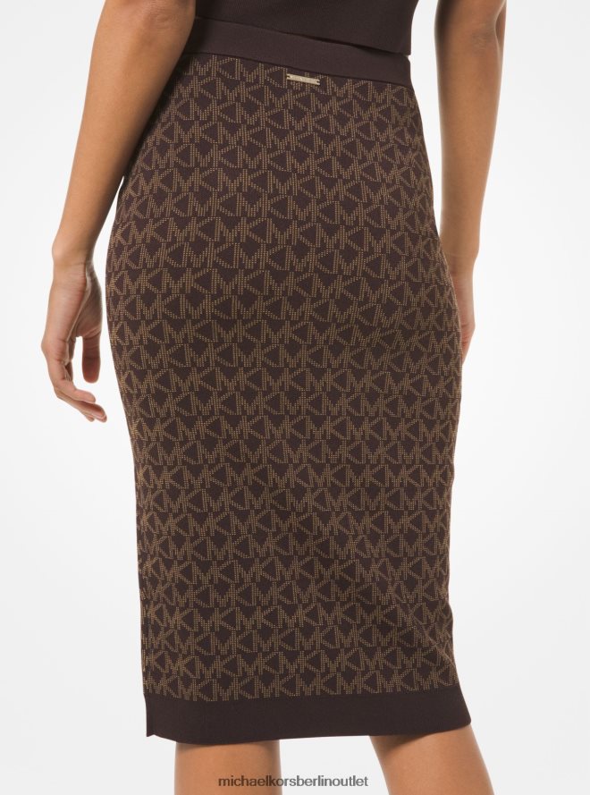 Kleidung de Michael Kors Frauen Stretch-Jacquardrock mit Logo Schokolade 404V22614