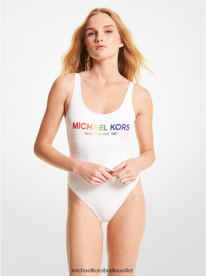 Kleidung de Michael Kors Frauen Badeanzug mit Pride-Logo Weiß 404V22550
