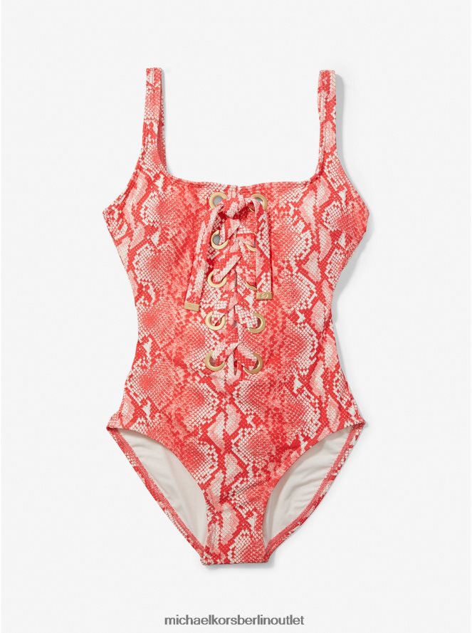 Kleidung de Michael Kors Frauen Bedruckter Badeanzug mit Schnürung Koralle 404V22568