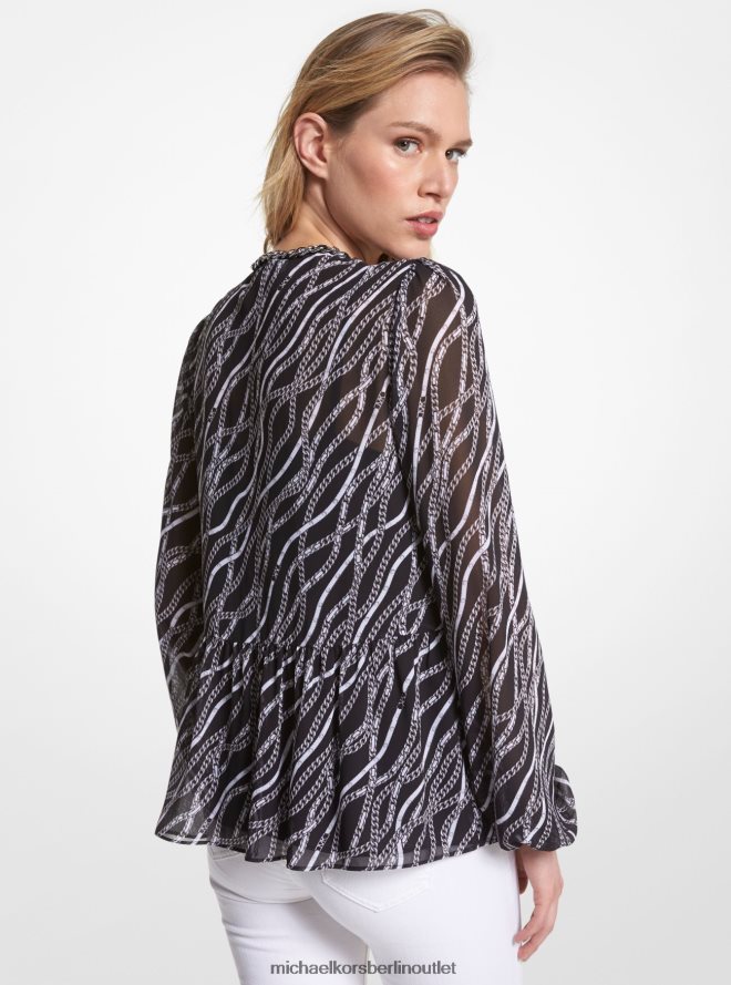 Kleidung de Michael Kors Frauen Georgette-Tunika mit Status-Print Schwarz 404V22421