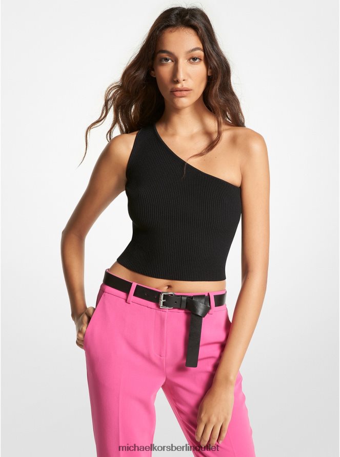 Kleidung de Michael Kors Frauen Kurz geschnittenes One-Shoulder-Top aus Rippstrick Schwarz 404V22480