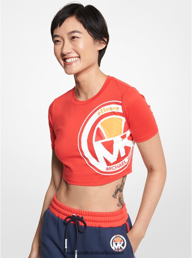 Kleidung de Michael Kors Frauen Kurzes Oberteil aus Bio-Baumwolle mit mk x ellesse-Logo Flamme scharlachrot 404V22475