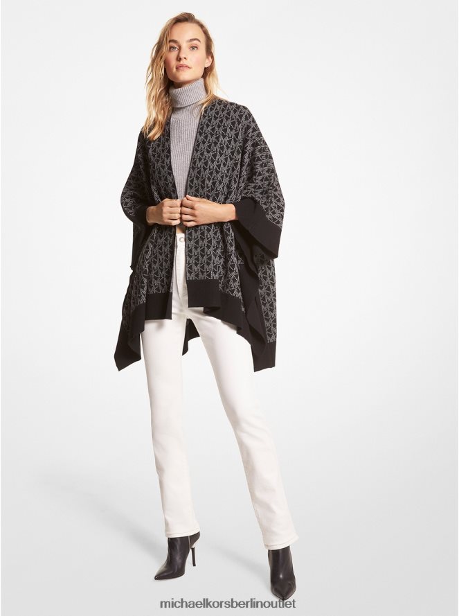 Kleidung de Michael Kors Frauen Logo-Jacquard-Poncho schwarz/knochen 404V22435