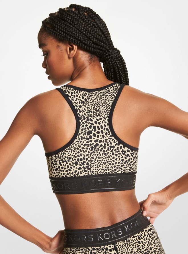 Kleidung de Michael Kors Frauen Sport-BH aus Nylonmischung mit grafischem Animal-Print und Reißverschluss vorne khaki 404V22453
