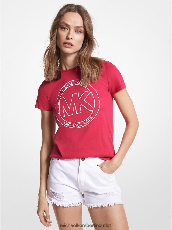 Kleidung de Michael Kors Frauen T-Shirt aus Bio-Baumwolle mit Logo-Charme-Print Karminrosa 404V22380