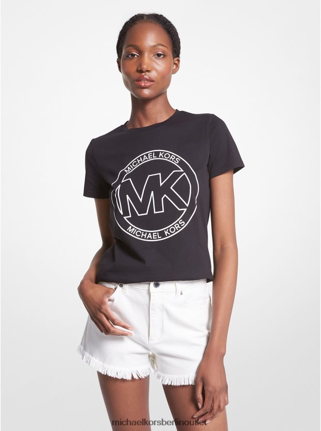 Kleidung de Michael Kors Frauen T-Shirt aus Bio-Baumwolle mit Logo-Charme-Print Schwarz 404V22390