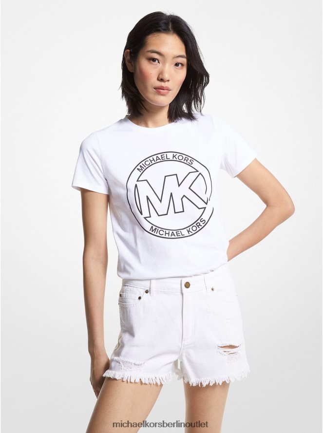Kleidung de Michael Kors Frauen T-Shirt aus Bio-Baumwolle mit Logo-Charme-Print Weiß 404V22387