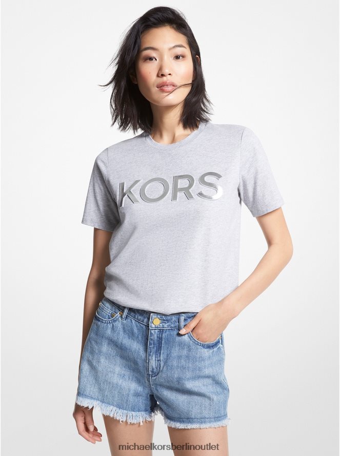 Kleidung de Michael Kors Frauen T-Shirt aus Bio-Baumwolle mit Logo perlgrau 404V22395