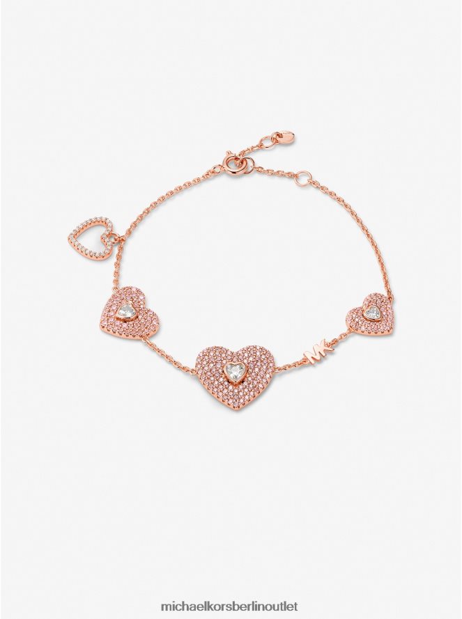 Schmuck de Michael Kors Frauen 14-karätig rosévergoldetes Sterlingsilber-Pavé-Herzarmband Roségold 404V222447