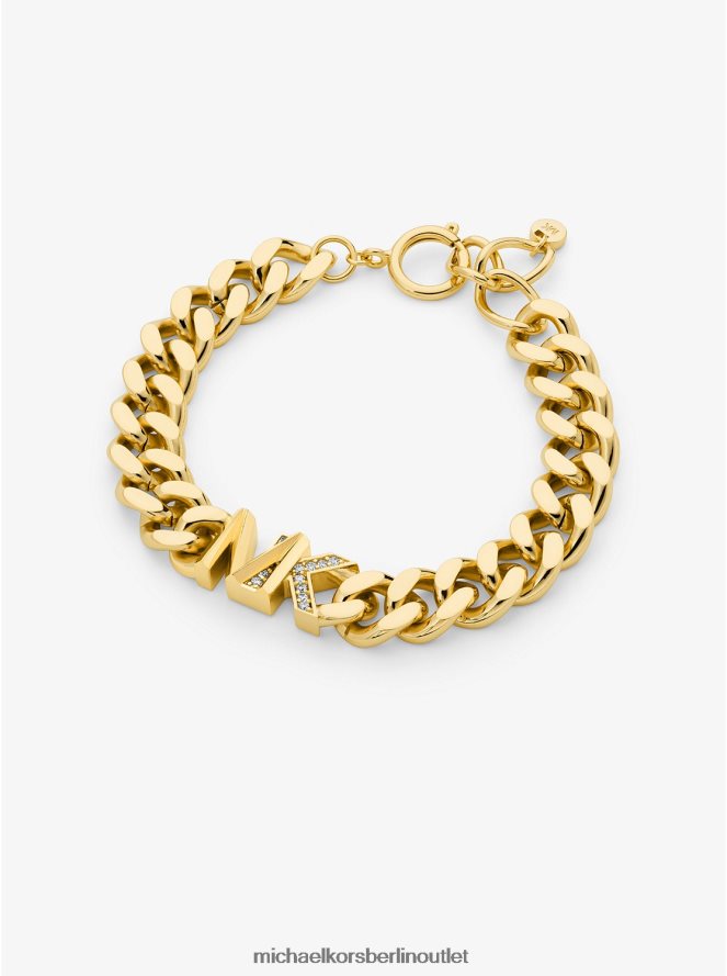 Schmuck de Michael Kors Frauen 14-karätig vergoldetes Panzergliederarmband aus Messing mit Pavé-Logo Gold 404V222435
