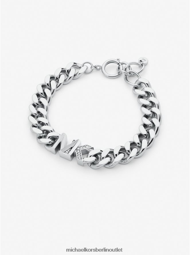 Schmuck de Michael Kors Frauen 14-karätig vergoldetes Panzergliederarmband aus Messing mit Pavé-Logo Silber 404V222434