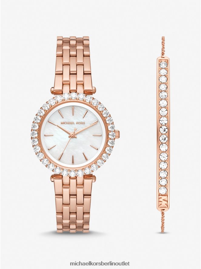 Schmuck de Michael Kors Frauen Mini-Darci-Geschenkset mit roségoldfarbener Pavé-Uhr und Armband Roségold 404V222466