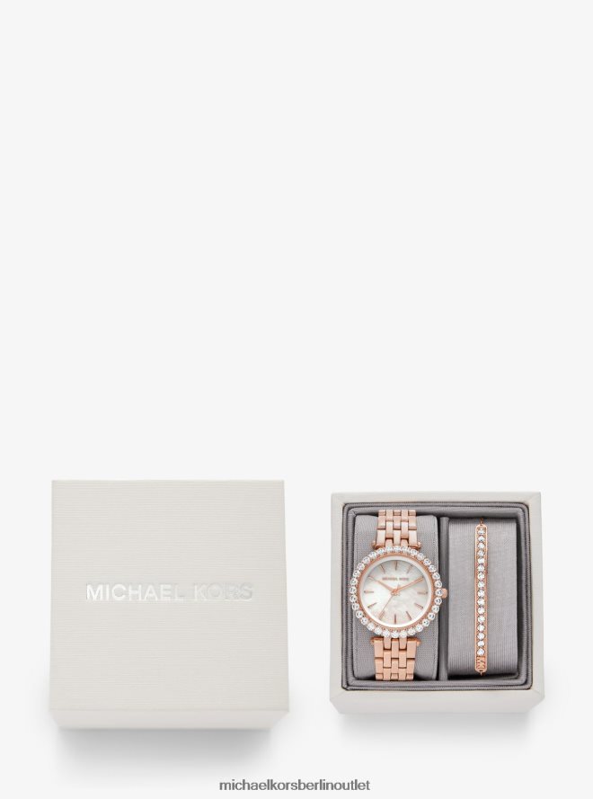 Schmuck de Michael Kors Frauen Mini-Darci-Geschenkset mit roségoldfarbener Pavé-Uhr und Armband Roségold 404V222466