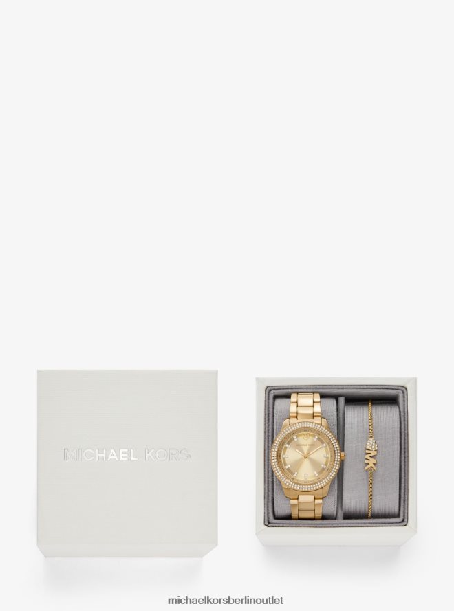 Schmuck de Michael Kors Frauen Mini-Tibby-Geschenkset mit goldfarbener Pavé-Uhr und Armband Gold 404V222467