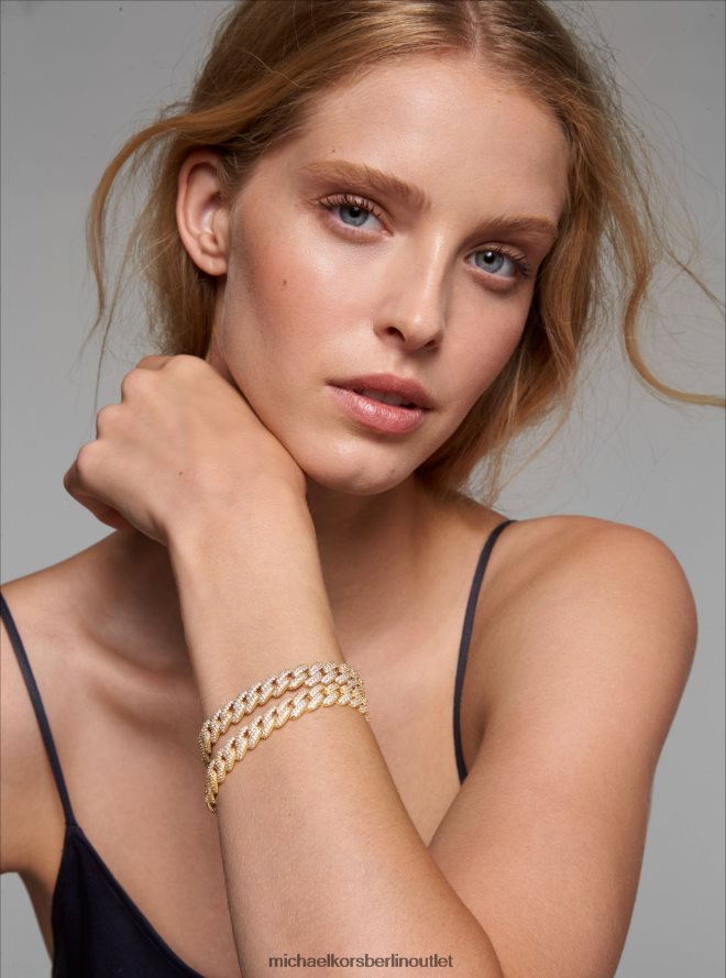 Schmuck de Michael Kors Frauen Panzergliederarmband aus Sterlingsilber mit Edelmetallbeschichtung und Pavé-Fassung Gold 404V222453