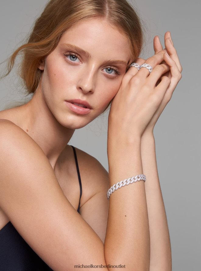 Schmuck de Michael Kors Frauen Panzergliederarmband aus Sterlingsilber mit Edelmetallbeschichtung und Pavé-Fassung Silber 404V222452