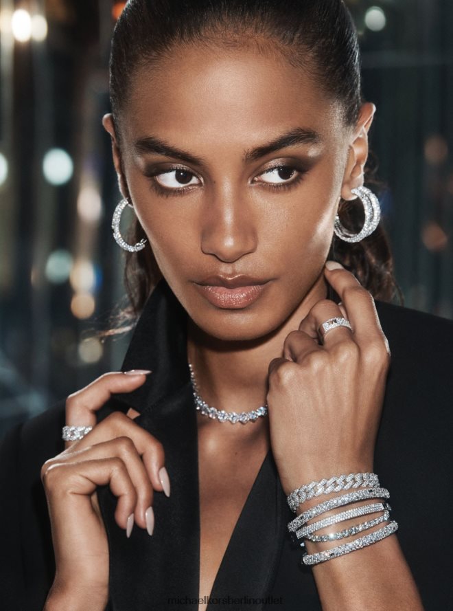 Schmuck de Michael Kors Frauen Panzergliederarmband aus Sterlingsilber mit Edelmetallbeschichtung und Pavé-Fassung Silber 404V222452