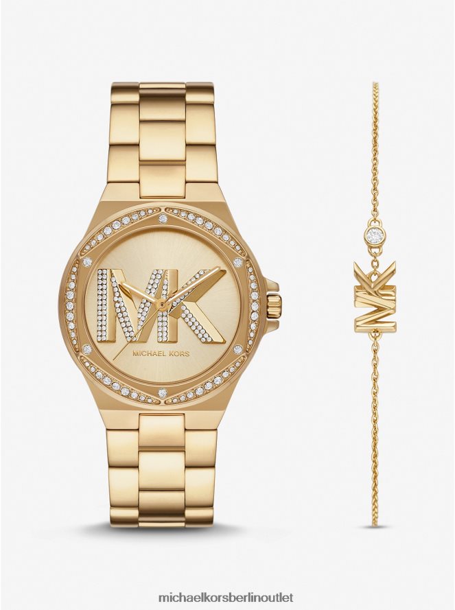 Schmuck de Michael Kors Frauen Set aus goldfarbener Lennox-Armbanduhr und Pavé-Logo Gold 404V222464