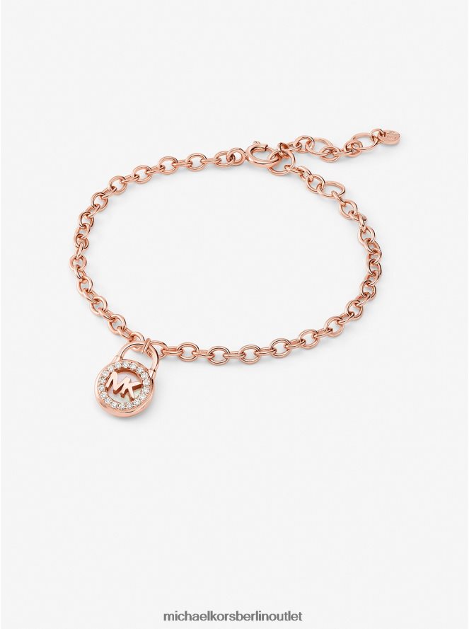 Schmuck de Michael Kors Frauen Vorhängeschloss-Armband aus Sterlingsilber mit Edelmetallbeschichtung und Pavé-Fassung Roségold 404V222462