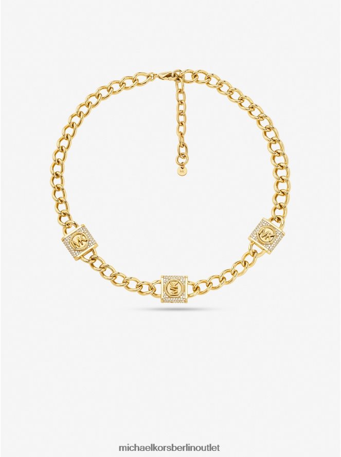Schmuck de Michael Kors Frauen 14-karätig vergoldete Messing-Trio-Halskette mit Pavé-Schloss Gold 404V222490