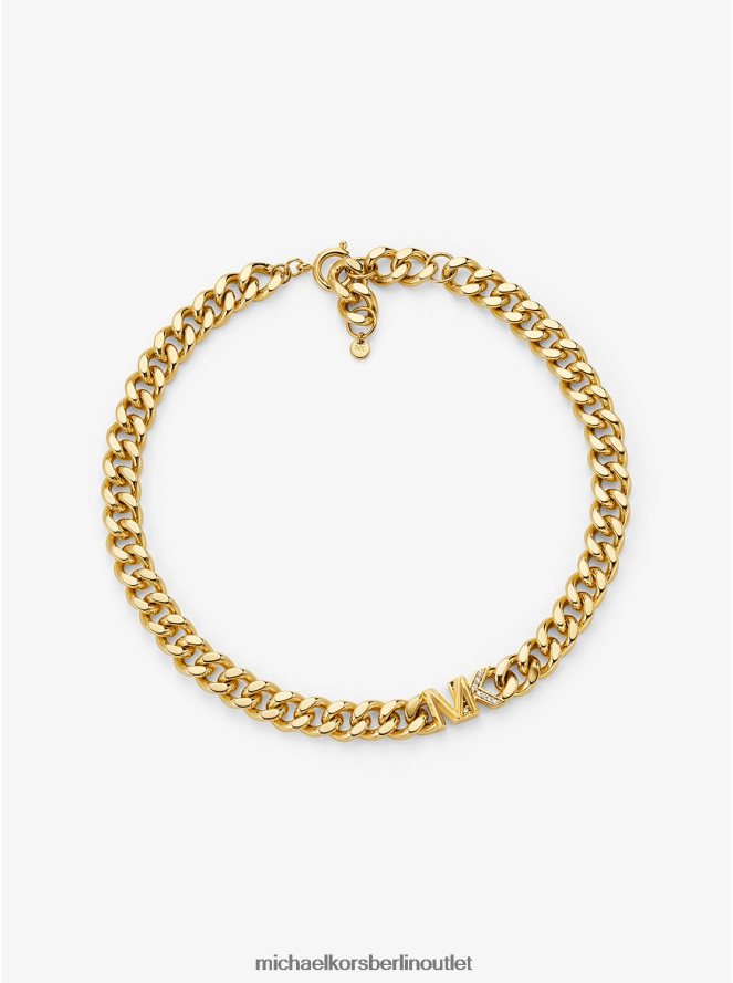 Schmuck de Michael Kors Frauen 14-karätig vergoldete Panzerketten-Halskette aus Messing mit Pavé-Logo Gold 404V222487