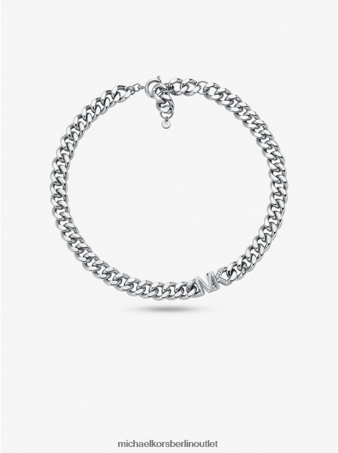 Schmuck de Michael Kors Frauen 14-karätig vergoldete Panzerketten-Halskette aus Messing mit Pavé-Logo Silber 404V222486