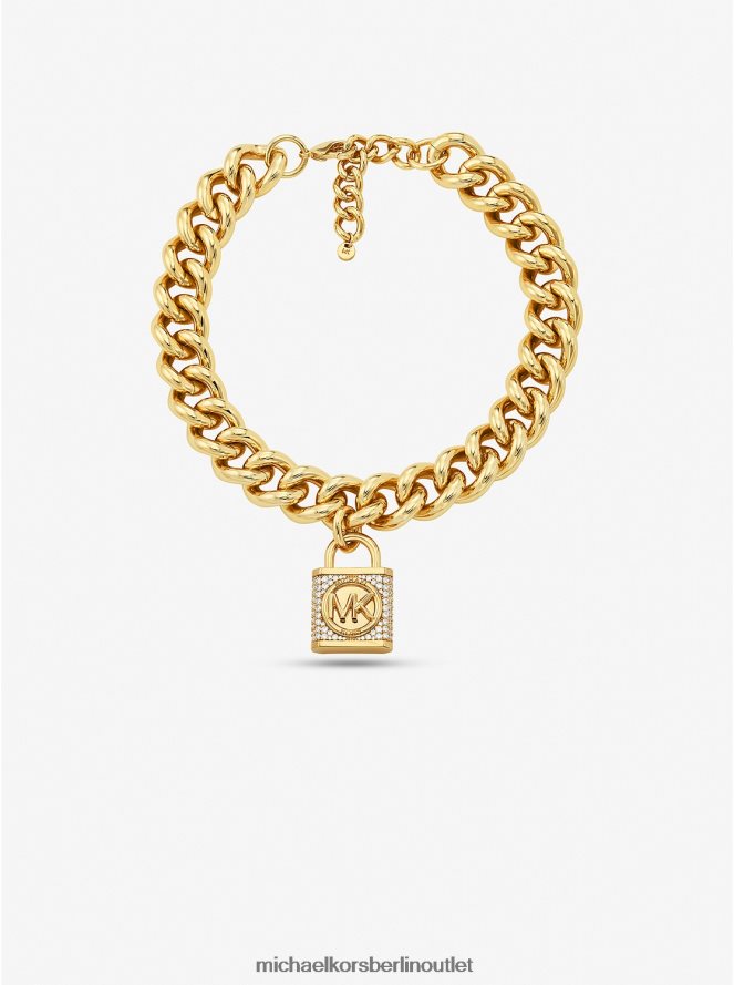 Schmuck de Michael Kors Frauen 14-karätig vergoldete Panzerketten-Halskette aus Messing mit Pavé-Schloss Gold 404V222484