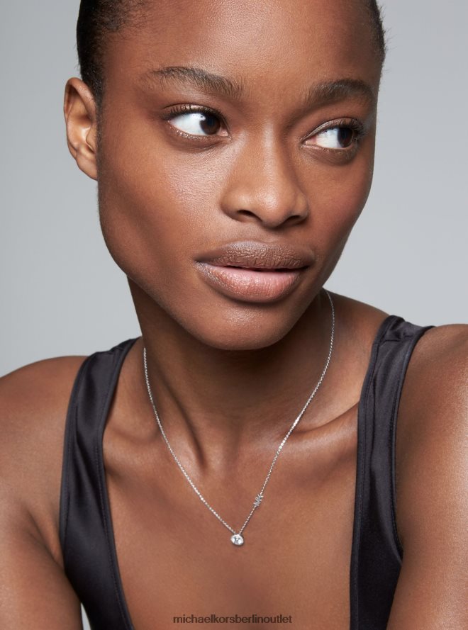 Schmuck de Michael Kors Frauen Halo-Halskette aus Sterlingsilber mit Edelmetallbeschichtung und Pavé-Fassung Silber 404V222501