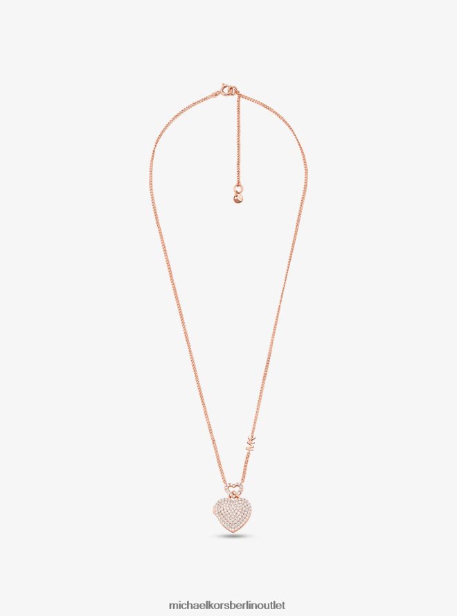 Schmuck de Michael Kors Frauen Halskette mit Herz-Pavé-Medaillon aus Sterlingsilber mit Edelmetallbeschichtung Roségold 404V222514