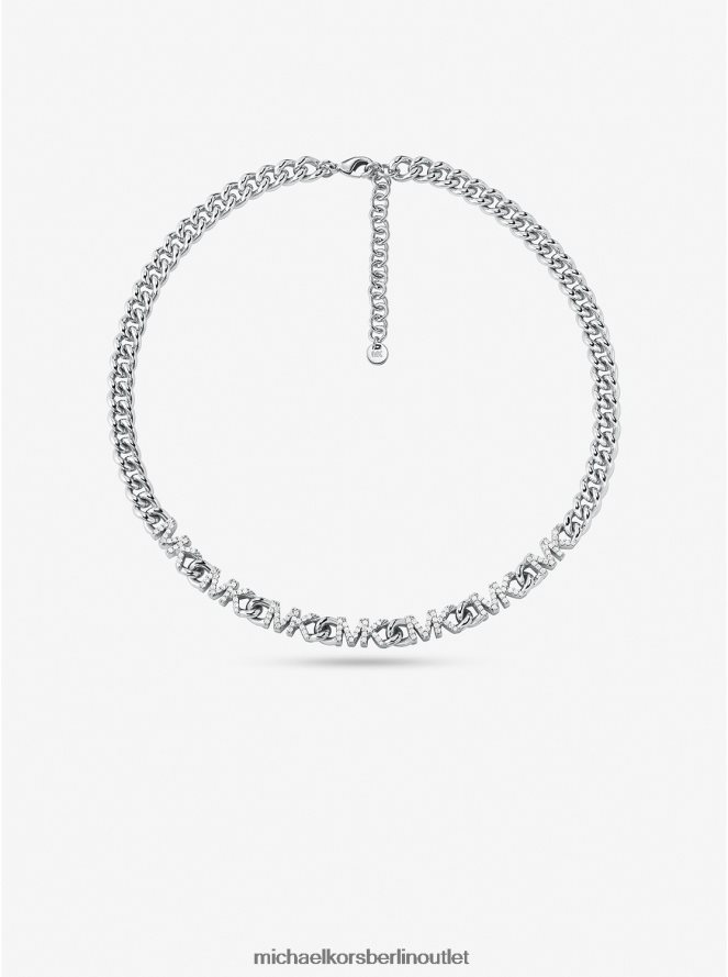 Schmuck de Michael Kors Frauen Halskette mit Pavé-Logo aus platiniertem Messing Silber 404V222500