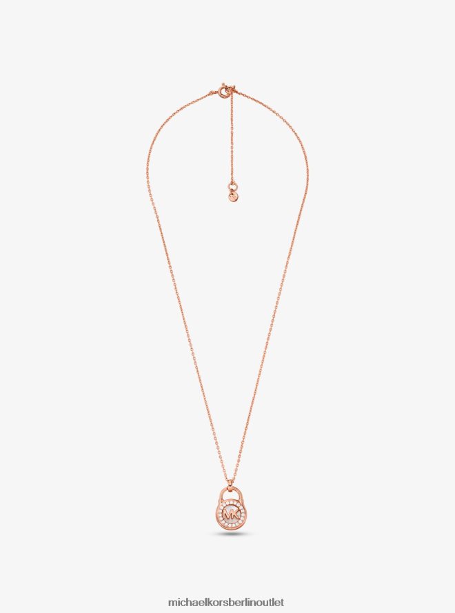 Schmuck de Michael Kors Frauen Halskette mit Vorhängeschloss aus Sterlingsilber mit Edelmetallbeschichtung und Pavé-Fassung Roségold 404V222513