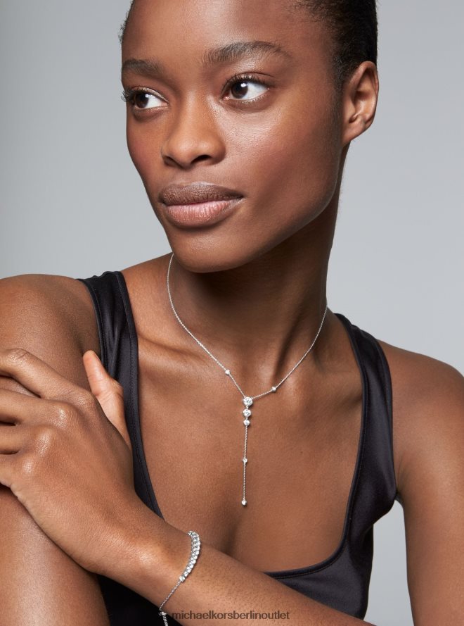 Schmuck de Michael Kors Frauen Lariat-Halskette aus Sterlingsilber mit Pavé-Fassung Silber 404V222507