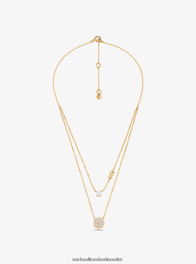 Schmuck de Michael Kors Frauen Mehrlagige Halskette mit Pavé-Scheibe aus Sterlingsilber mit Edelmetallbeschichtung Gold 404V222491