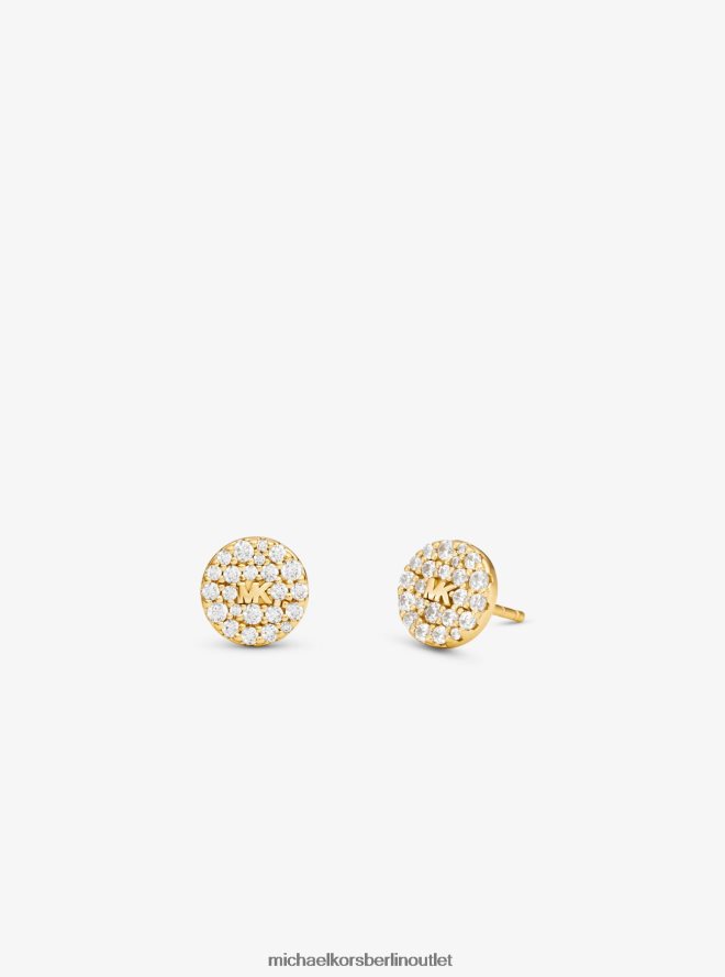 Schmuck de Michael Kors Frauen Set aus 14-karätig vergoldeten Sterlingsilber-Ohrringen und Halskette mit Pavé-Logo-Scheibe Gold 404V222492