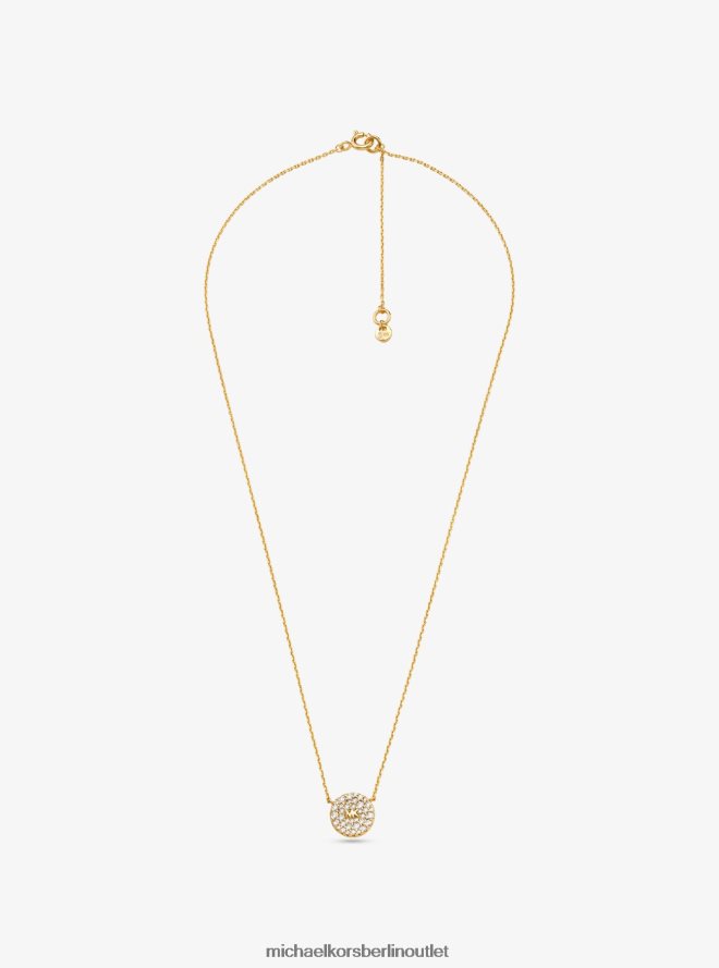 Schmuck de Michael Kors Frauen Set aus 14-karätig vergoldeten Sterlingsilber-Ohrringen und Halskette mit Pavé-Logo-Scheibe Gold 404V222492