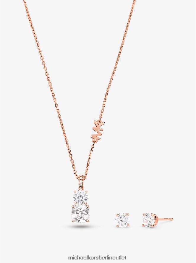 Schmuck de Michael Kors Frauen Set aus Halskette und Ohrsteckern aus edelmetallbeschichtetem Sterlingsilber mit Steinen Roségold 404V222508